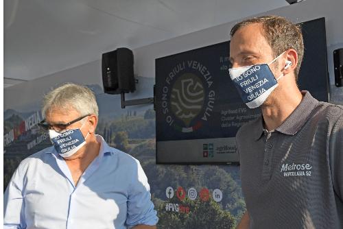 Il governatore Massimiliano Fedriga durante la presentazione del marchio 'Io sono Friuli Venezia Giulia' nello stand di PromoturismoFVG all'interno del villaggio Barcolana.